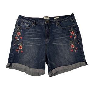 VINTAGE AMERICA BLUES Denim Shorts Womens 14 Floral Embroidered Bestie Short